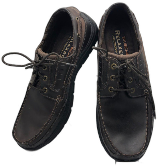 Skechers Relaxed Fit Mens Brown Leather Lace Up Casual Shoes Memory Foam Size 13 - Picture 6 of 13